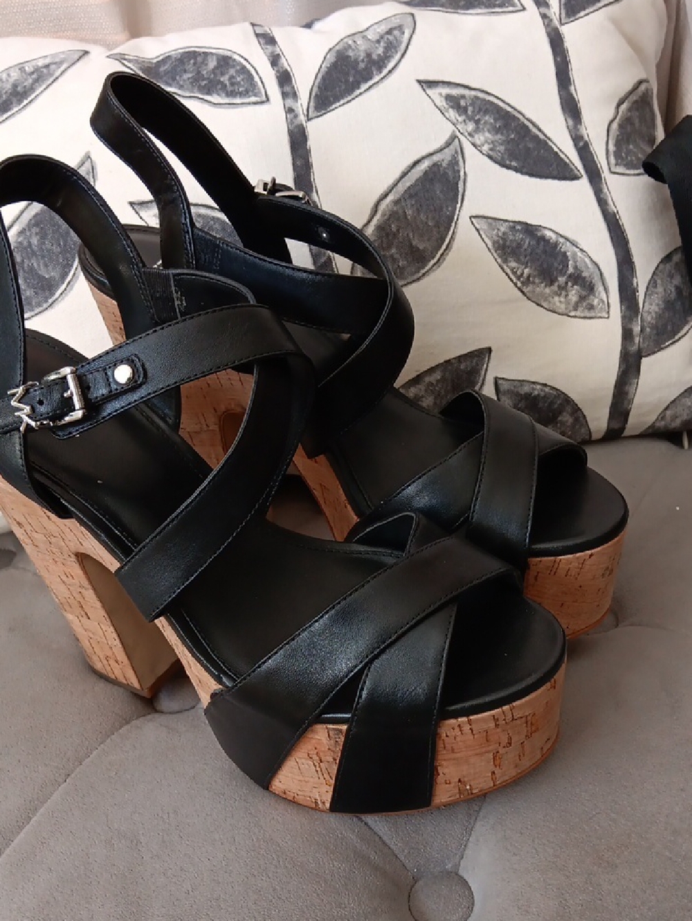 Michael Kors Women's Black Cork Platform Strappy Sandals with Ankle Buckle